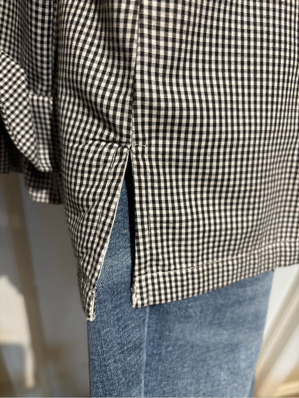 Elizabeth Wilson Designs Women's Black & White Gingham Ruffle V-Neck Blouse - Picture 3 of 7